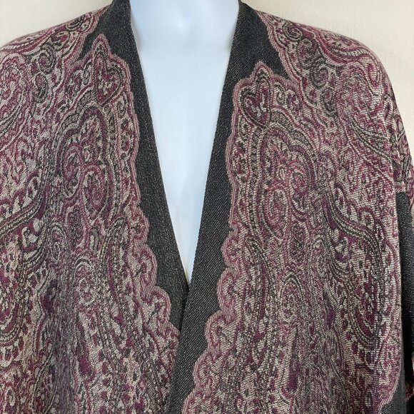 Womens Blanket Kimono Shawl Wrap Fringe Top NWT One Size Shimmer Tapestry Duster - Picture 6 of 13